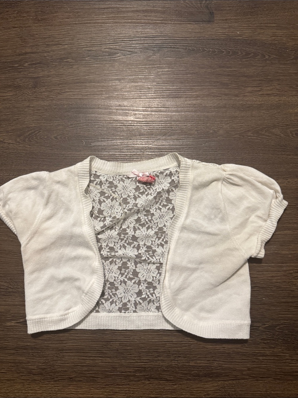 Junior/Girls Ivory Lace-Back Cropped Bolero Cardigan -